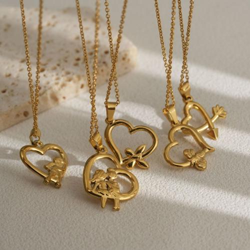 Collares de Pareja, acero inoxidable 304, con 5cm extender cadena, 18K chapado en oro, Joyería & diferentes estilos para la opción & para mujer, dorado, Vendido para aproximado 45 cm Sarta