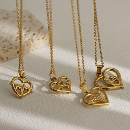 Colar de jóias de aço inoxidável, Aço inoxidável 304, with 5cm extender chain, Coração, 18K banhado a ouro, joias de moda & Vario tipos a sua escolha & para mulher, dourado, vendido para Aprox 45 cm Strand