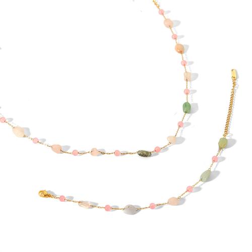 Parures de bijoux en acier inoxydable, Bracelet & collier, Acier inoxydable 304, avec pierre gemme, bijoux de mode & styles différents pour le choix & pour femme, plus de couleurs à choisir, Vendu par PC