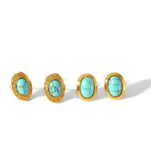 Boucle d'oreille de gaujon en acier inoxydable, Acier inoxydable 304, avec turquoise, ovale, bijoux de mode & normes différentes pour le choix & pour femme, plus de couleurs à choisir, Vendu par paire