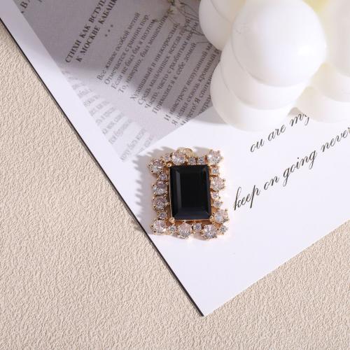 Cubic Zirconia Micro Pave Brass Pendant, with Glass, Square, gold color plated, DIY & micro pave cubic zirconia, more colors for choice, nickel, lead & cadmium free, 19x24mm, Sold By PC