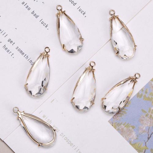 Brass Jewelry Pendants, with Crystal, Teardrop, gold color plated, DIY, nickel, lead & cadmium free, 13x33mm, Sold By PC