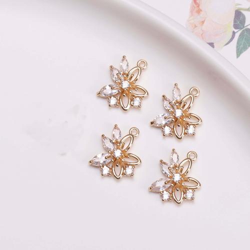 Brass Jewelry Pendants, with Crystal, Flower, gold color plated, DIY, nickel, lead & cadmium free, 16x18mm, Sold By PC