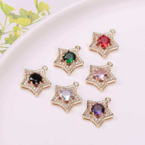 Cubic Zirconia Micro Pave bronze Pingente, cobre, with cristal, Estrela, cromado de cor dourada, DIY & micro pavimento em zircônia cúbica, Mais cores pare escolha, níquel, chumbo e cádmio livre, 19x21mm, vendido por PC