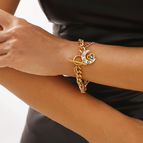 Stainless Steel Jewelry Bracelet 304 Stainless Steel gold color plated fashion jewelry & enamel & with rhinestone golden Sold By PC