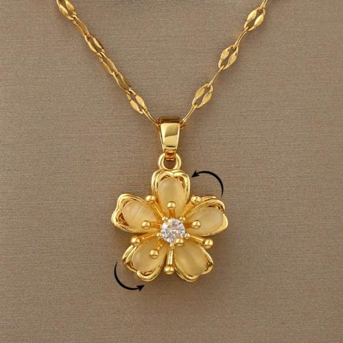 Circón cúbico Micro pavimentar collar de cobre amarillo, metal, Flor, chapado en color dorado, Joyería & micro arcilla de zirconia cúbica, dorado, libre de níquel, plomo & cadmio, 15x15mm, longitud:45 cm, Vendido por UD