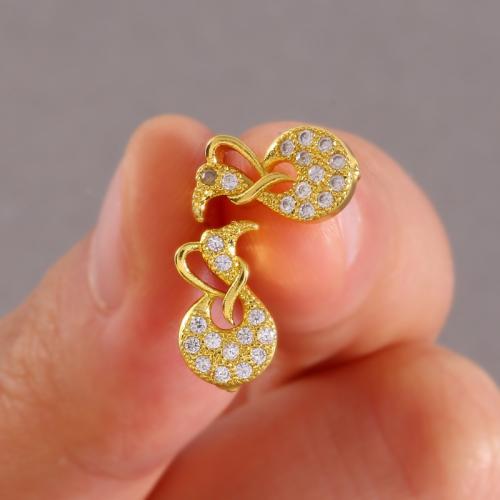 Boucles d'oreilles en laiton zircon cubique pavent, Placage de couleur d'or, bijoux de mode & pavé de micro zircon, doré, protéger l'environnement, sans nickel, plomb et cadmium, 12x7mm, Vendu par paire