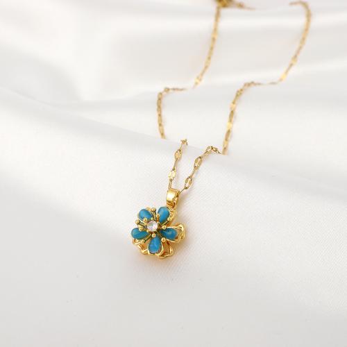 Cubic Zircon Micro Pave Brass Necklace with Gemstone Flower gold color plated fashion jewelry & micro pave cubic zirconia golden nickel lead & cadmium free Length 45 cm Sold By PC