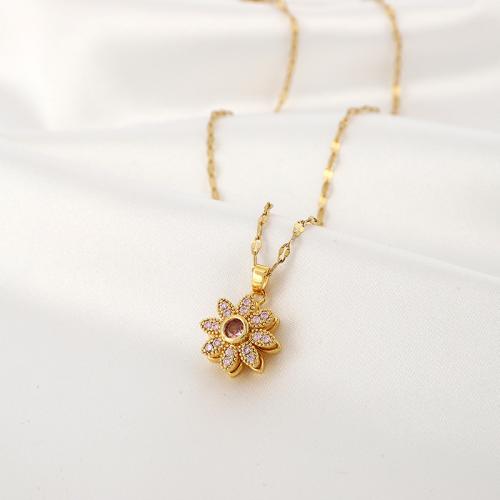 Cubic Zircon Micro Pave Brass Necklace with 5cm extender chain Flower gold color plated fashion jewelry & micro pave cubic zirconia golden nickel lead & cadmium free Length 45 cm Sold By PC