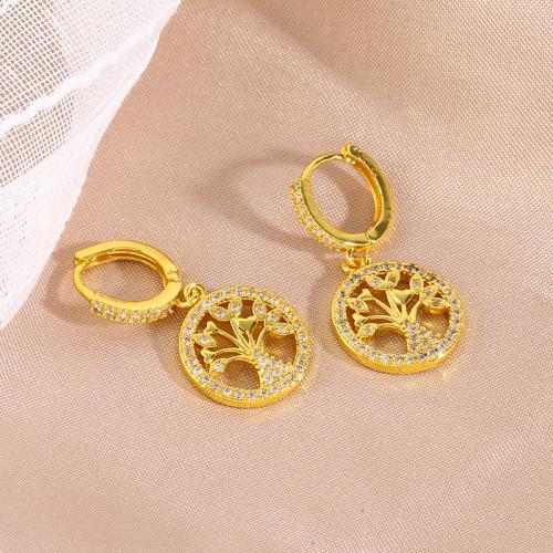 Boucles d'oreilles en laiton zircon cubique pavent, Placage de couleur d'or, bijoux de mode & pavé de micro zircon, doré, protéger l'environnement, sans nickel, plomb et cadmium, 15x30mm, Vendu par paire