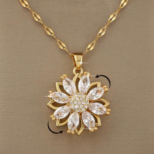 Cubic Zircon Micro Pave Brass Necklace Flower gold color plated fashion jewelry & micro pave cubic zirconia golden nickel lead & cadmium free Length 45 cm Sold By PC