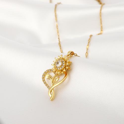 Cubic Zircon Micro Pave Brass Necklace, Flower, gold color plated, fashion jewelry & micro pave cubic zirconia, golden, nickel, lead & cadmium free, 20x30mm, Length:45 cm, Sold By PC