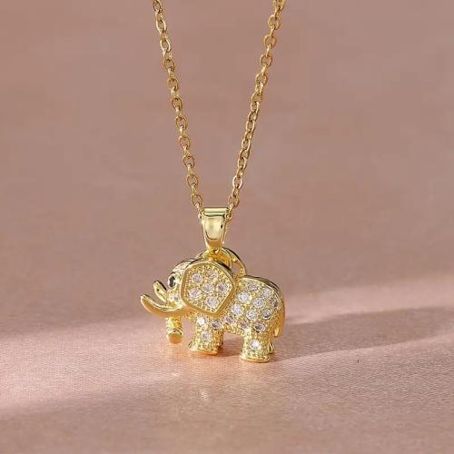 Collana in ottone di stesa Micro zircone cubico, with 5cm extender chain, Elefante, placcato color oro, gioielli di moda & Micro spianare cubic zirconia, dorato, assenza di nichel,piombo&cadmio, 20x12mm, Lunghezza 45 cm, Venduto da PC