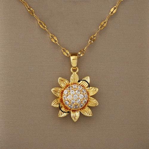 Collier en laiton cubique Zircon Micro Pave, fleur, Placage, bijoux de mode & pavé de micro zircon, plus de couleurs à choisir, protéger l'environnement, sans nickel, plomb et cadmium, 15x15mm, Longueur 45 cm, Vendu par PC