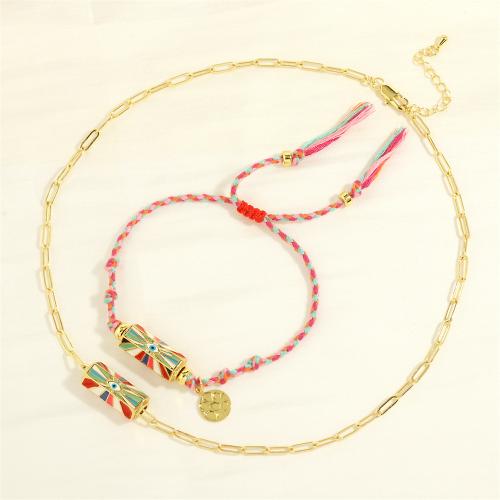 Insieme dei monili dell'occhio diabolico, ottone, placcato color oro, stili diversi per la scelta & per la donna & smalto, nessuno, Necklace:40cm-5cm;Bracelet:16-22cm., Venduto da PC