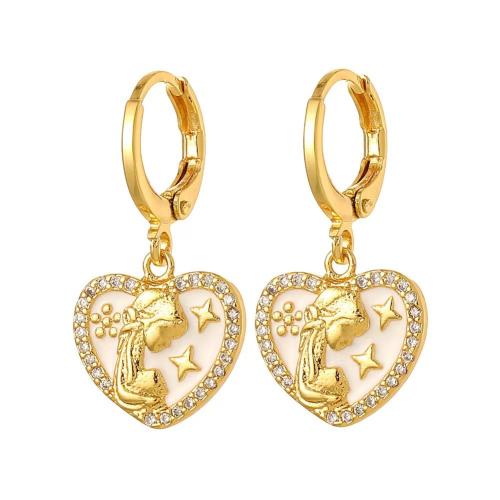 Boucles d'oreilles en laiton zircon cubique pavent, avec coquille, Placage, styles différents pour le choix & pavé de micro zircon & pour femme, doré, Vendu par paire