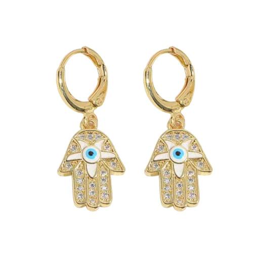 Cubic Zirconia Micro Pave Brass Earring, plated, different styles for choice & micro pave cubic zirconia & for woman & enamel, golden, Sold By Pair