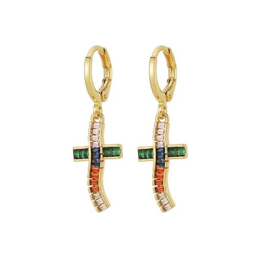 Boucles d'oreilles en laiton zircon cubique pavent, Placage, pavé de micro zircon & pour femme, plus de couleurs à choisir, Vendu par paire