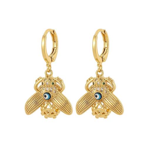 Cubic Zirconia Micro Pave Brass Earring plated micro pave cubic zirconia & for woman & enamel golden Sold By Pair