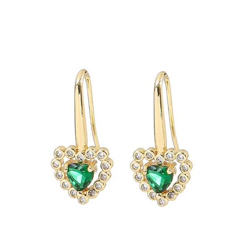 Boucles d'oreilles en laiton zircon cubique pavent, coeur, Placage, pavé de micro zircon & pour femme, doré, Vendu par paire