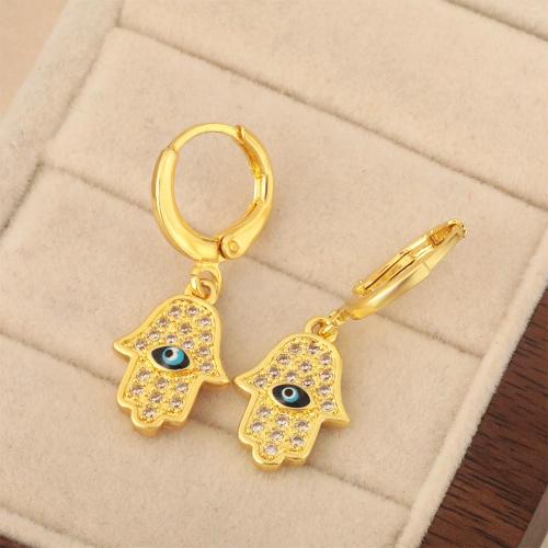 Cubic Zirconia Micro Pave Brass Earring, plated, micro pave cubic zirconia & for woman & enamel, golden, Sold By Pair