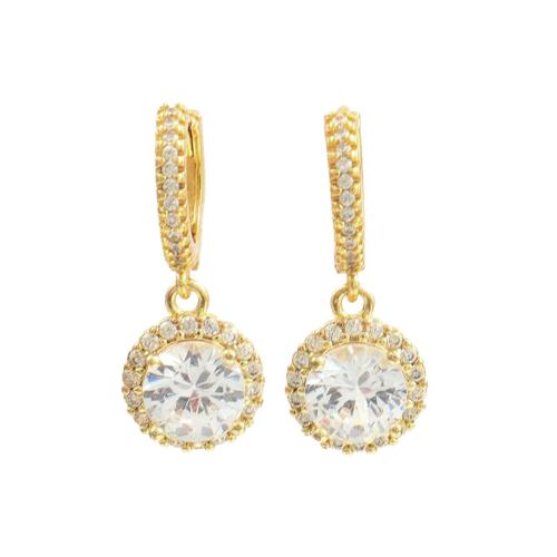 Boucles d'oreilles en laiton zircon cubique pavent, Placage, pavé de micro zircon & pour femme, plus de couleurs à choisir, Vendu par paire