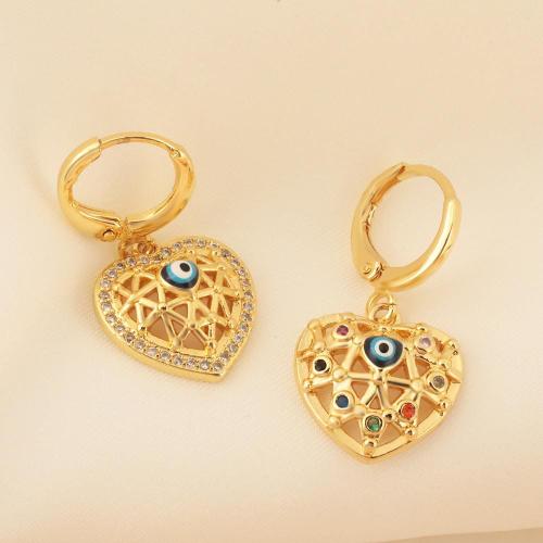 Cubic Zirconia Micro Pave Brass Earring, Heart, plated, different styles for choice & micro pave cubic zirconia & for woman & enamel, golden, Sold By Pair