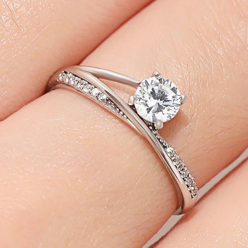 Zinc Alloy Finger Ring plated & micro pave cubic zirconia & for woman silver color Sold By PC