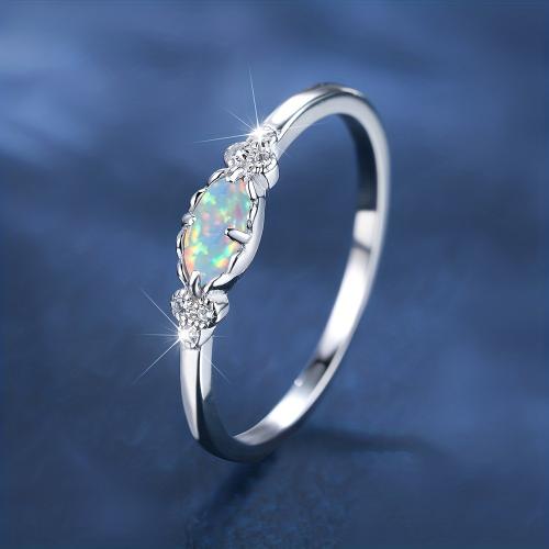 Zinc Alloy Finger Ring with Opal plated & micro pave cubic zirconia & for woman Sold By PC