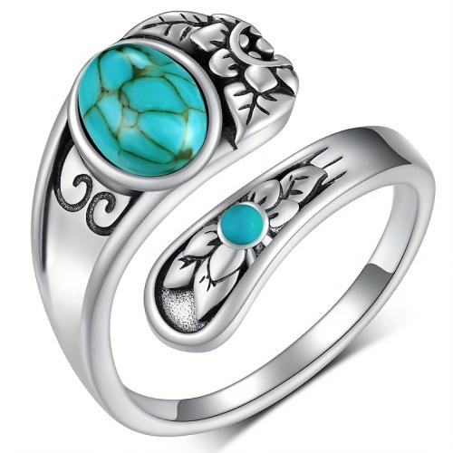 Tibetan Style Finger Ring, with turquoise, plated, for woman, silver color, Sold By PC