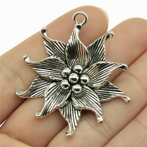 Sinc Alloy Flower Pendants, dath airgid antique plátáilte, DIY, 50x45mm, Díolta De réir PC