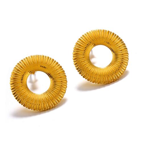 Boucle d'oreille de gaujon en acier inoxydable, Acier inoxydable 304, Plaqué or 18K, Polissage fin & bijoux de mode & pour femme, doré, 25x25mm, Vendu par paire