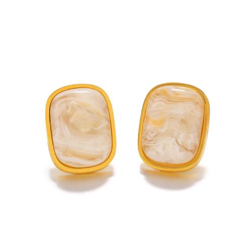 Pendientes de Acero Inoxidable, acero inoxidable 304, con resina, 18K chapado en oro, Joyería & para mujer, dorado, 14x19mm, Vendido por Par