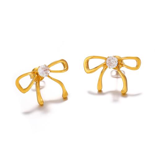 Pendientes de Acero Inoxidable, acero inoxidable 304, Lazo, 18K chapado en oro, Joyería & micro arcilla de zirconia cúbica & para mujer, dorado, 24x16mm, Vendido por Par