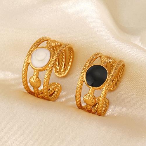 Enamel Stainless Steel Finger Ring 304 Stainless Steel 18K gold plated fashion jewelry & for woman golden Sold By PC