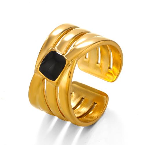 Enamel Stainless Steel Finger Ring, 304 Stainless Steel, 18K gold plated, fashion jewelry & for woman, golden, Sold By PC