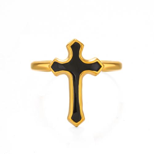 Enamel Stainless Steel Finger Ring 304 Stainless Steel Cross fashion jewelry & for woman golden Sold By PC