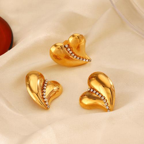 Fashion Stainless Steel Jewelry Sets 304 Stainless Steel Heart 18K gold plated & for woman & with rhinestone golden Sold By PC