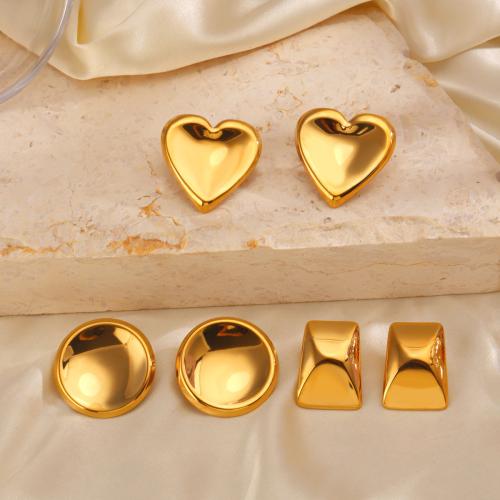 Stainless Steel Stud Earrings 304 Stainless Steel 18K gold plated & fashion jewelry & for woman golden Sold By Pair