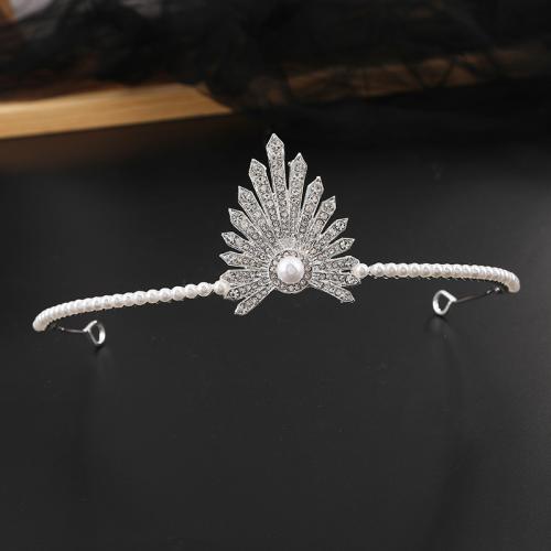 Bridal Tiaras, Tibetan Style, with Plastic Pearl, fashion jewelry & for woman & with rhinestone, silver color, 160x50mm, Sold By PC