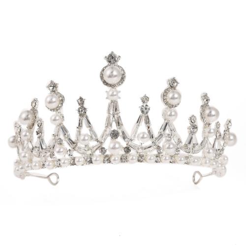 Bridal Tiaras Zinc Alloy with Plastic Pearl fashion jewelry & for woman & with rhinestone silver color length 145mm width 125mm height 77mm Sold By PC