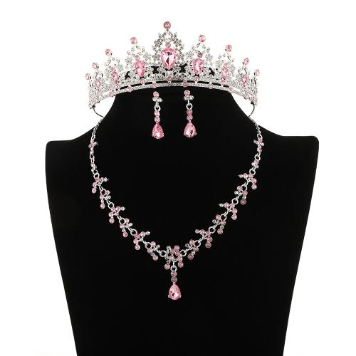 Tibetan Style Jewelry Sets, crown & earring & necklace, three pieces & for woman & with rhinestone, more colors for choice, Length:Approx 63 cm, Sold By Set