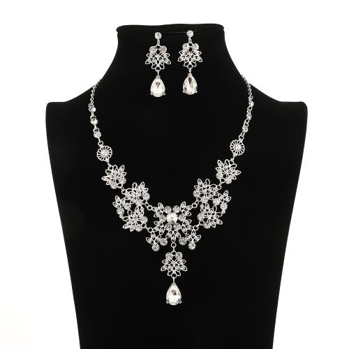 Tibetan Style Jewelry Sets, earring & necklace, 2 pieces & for woman & with rhinestone, Length:Approx 62.4 cm, Sold By Set