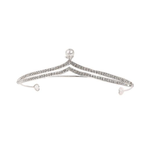 Diadèmes, alliage de zinc, avec perle de plastique, bijoux de mode & pour femme & avec strass, argent, length 140mm, width 117mm, height 30mm, Vendu par PC