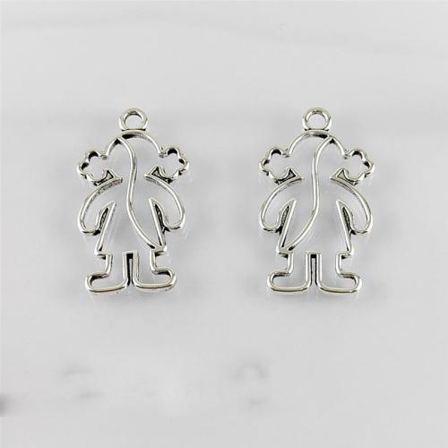 Pendentifs en alliage de zinc, fille, Plaqué de couleur d'argent, DIY & creux, protéger l'environnement, sans nickel, plomb et cadmium, 19x32mm, Trou:Environ 3mm, Environ 100PC/sac, Vendu par sac