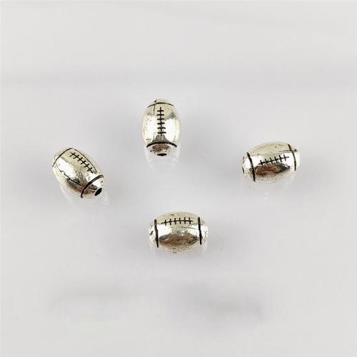 Bijoux de perles en alliage de Zinc , Ballon de rugby, Plaqué de couleur d'argent, DIY, protéger l'environnement, sans nickel, plomb et cadmium, 8x11mm, Trou:Environ 1.5mm, Environ 100PC/sac, Vendu par sac