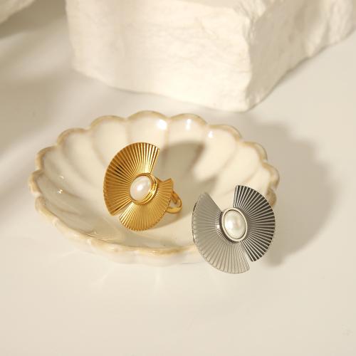 Rozsdamentes acél Finger Ring, 304 rozsdamentes acél, -val Műanyag Pearl, galvanizált, divat ékszerek, több színt a választás, Által értékesített PC