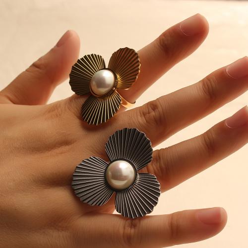 Titanium Steel Finger Ring with Plastic Pearl plated fashion jewelry Sold By PC