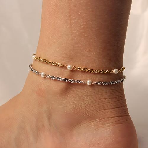 Fashion Jewelry Anklet, Titanium Steel, with Plastic Pearl, with 5cm extender chain, plated, more colors for choice, Length:20 cm, Sold By PC