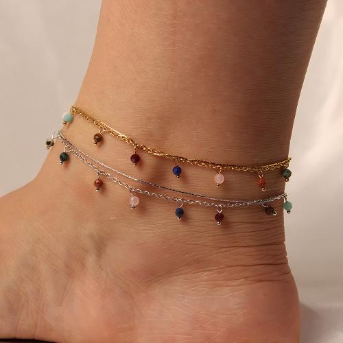 Fashion Jewelry Anklet, Acier titane, avec Pierre naturelle, avec 5cm chaînes de rallonge, Placage, bijoux de mode, plus de couleurs à choisir, Longueur:20 cm, Vendu par PC